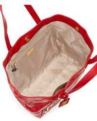 Badgley Mischka Terri Studded Shine Leather Tote Bag Red