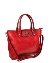 TheDapperTie Red Leather Like Large Tote Hand Bag F63 Leather