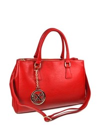 TheDapperTie Red Leather Like Tote Bag With Top Zip Closure F71