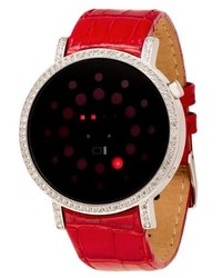 01 The One 01theone Odins Rage Crystal Accented Red Led Leather Watch Ors502r1