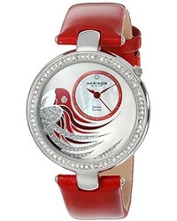 Akribos XXIV Ak602rd Lady Diamond Parrot Dial Swiss Quartz Leather Strap Watch