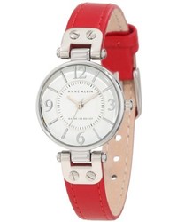 Anne Klein 109443wtrd Silver Tone White Dial And Red Leather Strap Watch