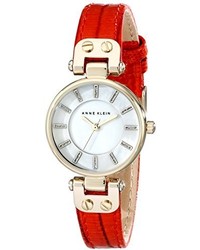 Anne Klein Ak1950mprd Gold Tone Watch With Red Leather Strap