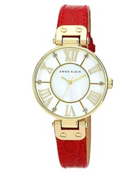 Anne Klein Croc Embossed Leather Strap Watch 34mm Red