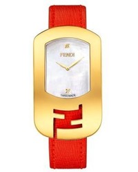 Fendi Chameleon Goldtone Stainless Steel Mother Of Pearl Leather Large Signature Strap Watchred