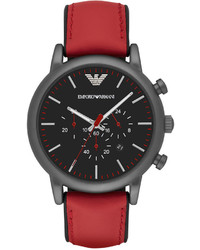 Emporio Armani Chronograph Luigi Red Leather Strap Watch 46mm Ar1971