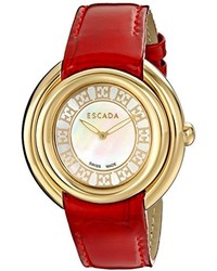 Escada Iww E2460022 Ivory Stainless Steel Watch With Red Leather Band