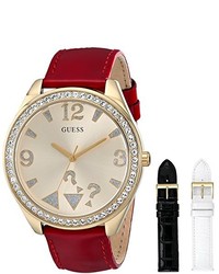 GUESS U0352l4 Interchangeable Wardrobe Gold Tone Watch Set With Genuine Leather Straps In Red White Black