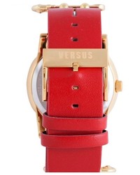 Versus By Versace Miami Rivet Safety Pin Leather Strap Watch 40mm