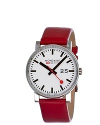 Mondaine Official Swiss Railways Evo Big Size Big Date Watch Stainless Red Leather Strap A6273030311sbc