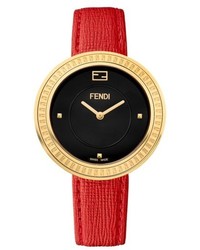 Fendi My Way Genuine Fox Fur Leather Strap Watch 36mm