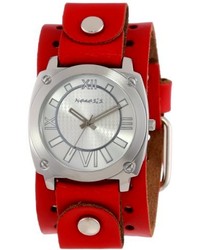 Nemesis Rgb066s Roman Numeral Collection Silver On Red Leather Band Watch