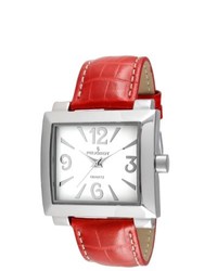Peugeot Square Red Leather Boyfriend Watch