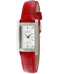 Peugeot Red Leather Strap Slim Watch