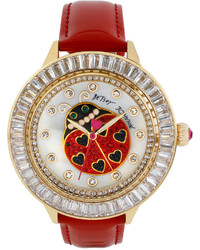 Betsey Johnson Red Leather Strap Watch 45mm Bj00358 02