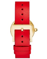 Tory Burch Reva Logo Dial Leather Strap Watch 28mm