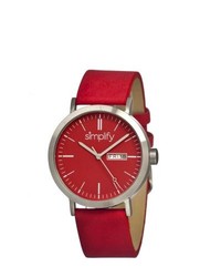 Simplify 0105 The 100 Red Leather Strap Red Dial Watch
