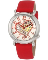Stuhrling Original 1091215h2 Amour Aphrodite Cupid Ii Automatic Skeleton Red Leather Watch