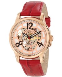 Stuhrling Original 365134h7 Vogue Audrey Rosetta Automatic Skeleton Mother Of Pearl Dial Red Leather Strap Watch