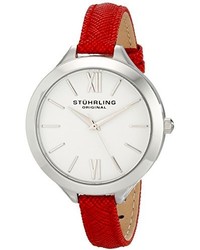 Stuhrling Original 97502 Vogue Stainless Steel Watch With Red Leather Strap