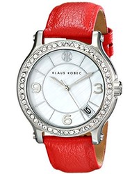 Swarovski Klaus Kobec Kk 10019 02 Venes Crystal Accented Stainless Steel Watch With Red Leather Band