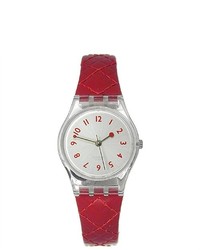Swatch Lk243 Red Leather Quartz Watch With Silver Dial