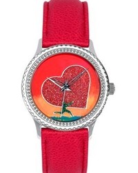The Ps Collection By Arjang And Co Ps 1010s Rd All Heart Enamel Dial Red Leather Strap Watch