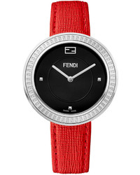 Fendi Timepieces Swiss My Way Genuine Fox Fur Red Leather Strap Watch 36mm F350031073