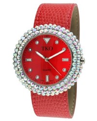 Tko Orlogi Tk618rd Leather Red Crystal Slap Watch