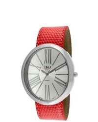 TKO Watches Tk617 Leather Slap Watch Color Silver Red