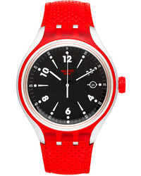 Swatch Unisex Swiss Go Jump Red Perforated Leather Strap Watch 41mm Yes4001