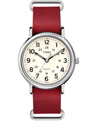 Timex Unisex Weekender Red Leather Strap Watch 40mm T2p493um