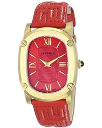 Versace Vnb050014 Couture Gold Tone Stainless Steel Watch With Red Leather Band