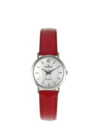 Viva Time Corp Peugeot Classic Red Leather Silver Dial Watch Red