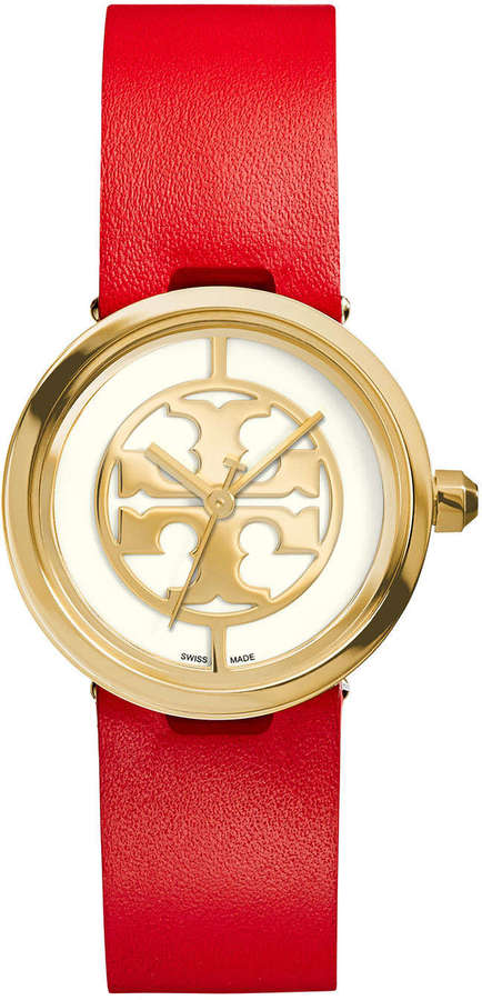 Tory Burch Watches 28mm Reva Leather Strap Watch Redgolden, $295 | Neiman  Marcus | Lookastic