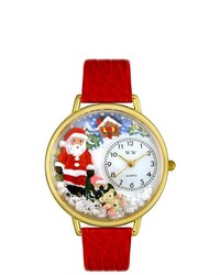 Whimsical Christmas Santa Claus Theme Red Leather Strap Watch