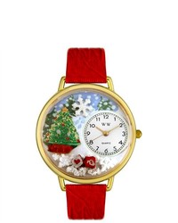 Whimsical Christmas Tree Theme Red Leather Watch
