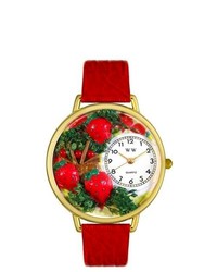 Whimsical Strawberries Theme Red Leather Watch