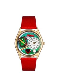 Whimsical Watches Billiards Red Leather And Gold Tone Watch