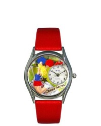 Whimsical Watches Cheer Mom Red Leather And Silvertone Watch In Silver