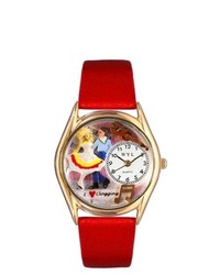 Whimsical Watches Clogging Red Leather And Gold Tone Watch