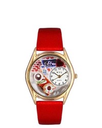Whimsical Watches Coffee Lover Red Leather And Gold Tone Watch