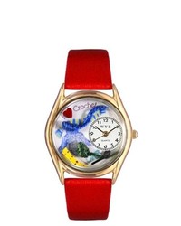 Whimsical Watches Crochet Red Leather And Gold Tone Watch