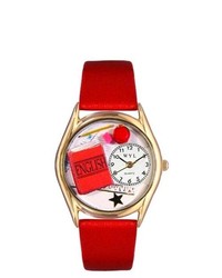 Whimsical Watches English Teacher Red Leather And Gold Tone Watch