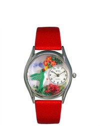 Whimsical Watches Hummingbirds Red Leather And Silvertone Watch In Silver