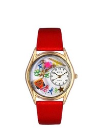 Whimsical Watches Preschool Teacher Red Leather And Gold Tone Watch