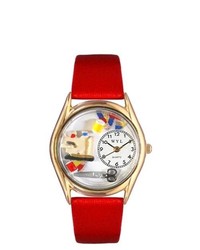 Whimsical Watches Quilting Red Leather And Gold Tone Watch