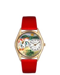 Whimsical Watches Rooster Red Leather And Gold Tone Watch