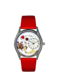 Whimsical Watches S Bridge Red Leather And Silvertone Watch In Silver