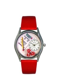 Whimsical Watches S Bunco Red Leather And Silvertone Watch In Silver